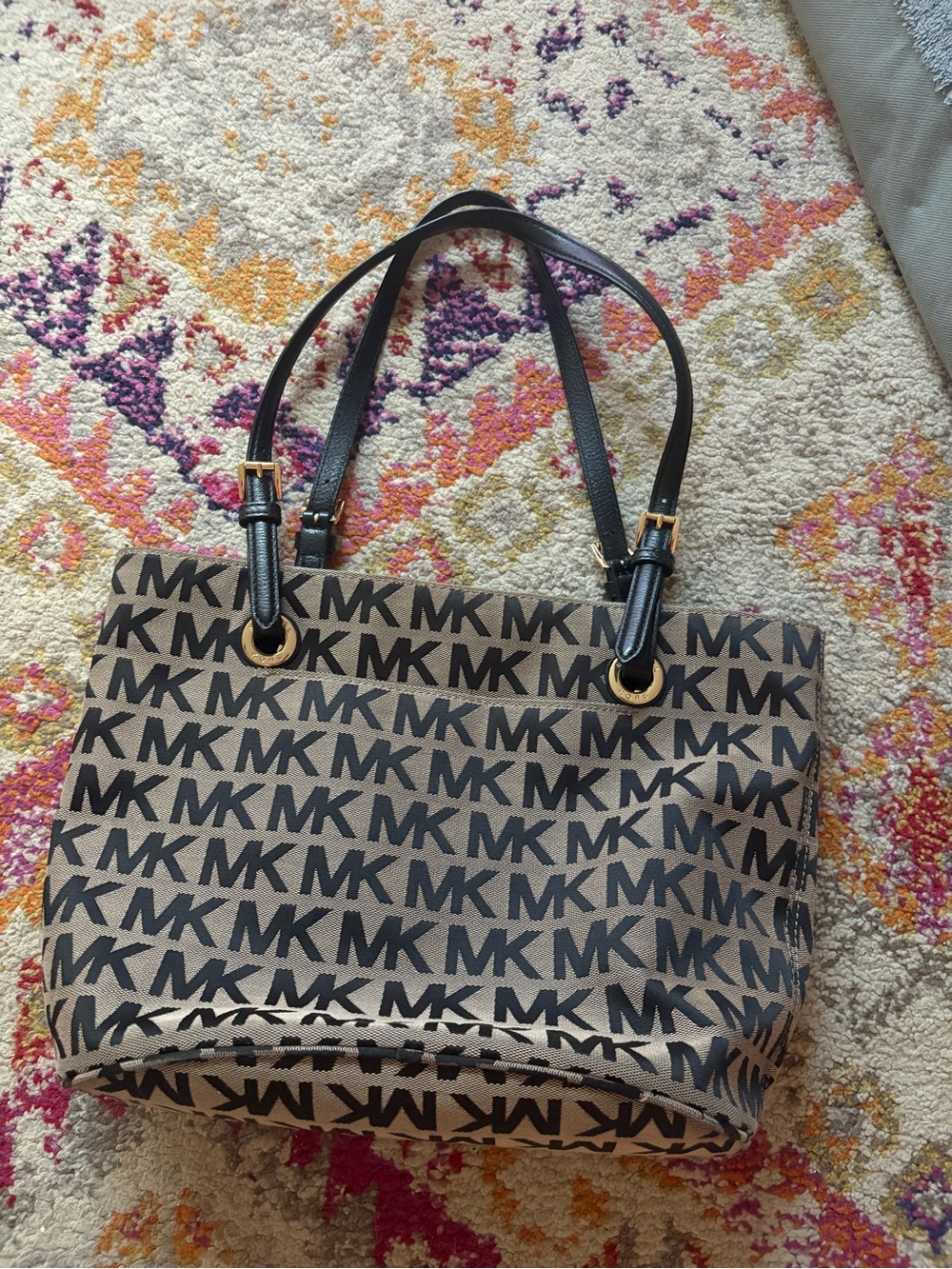 Michael Kors Brown/Black MK Logo Tote with Black Straps